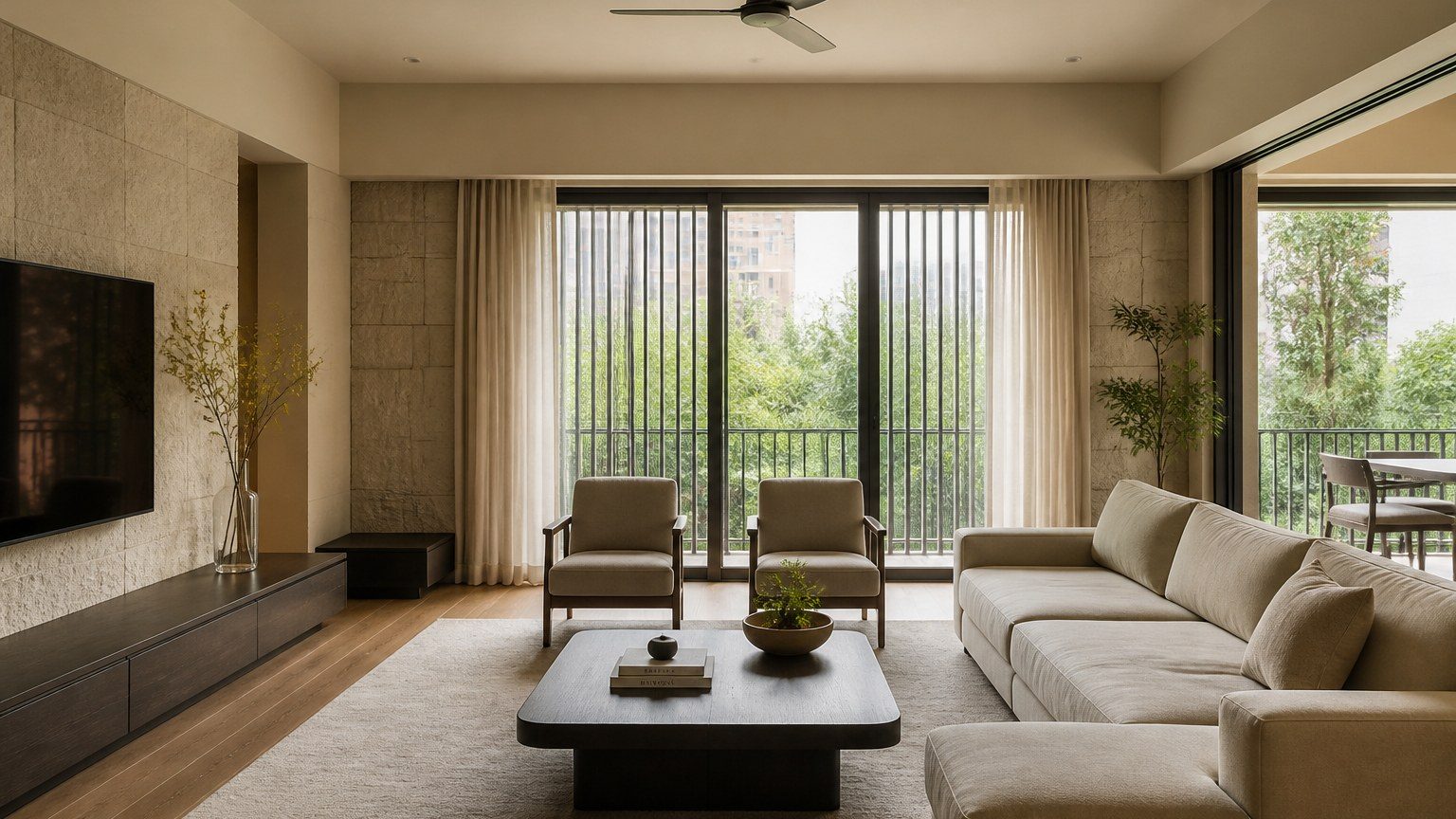 The same kind of room in daylight, empty, proportion intact