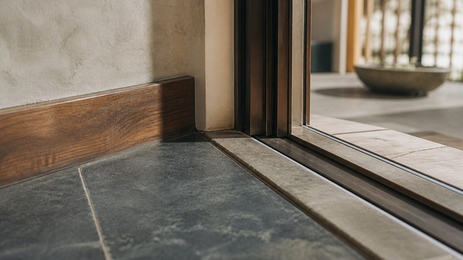 Close editorial detail of durable interior materials and carefully resolved junctions