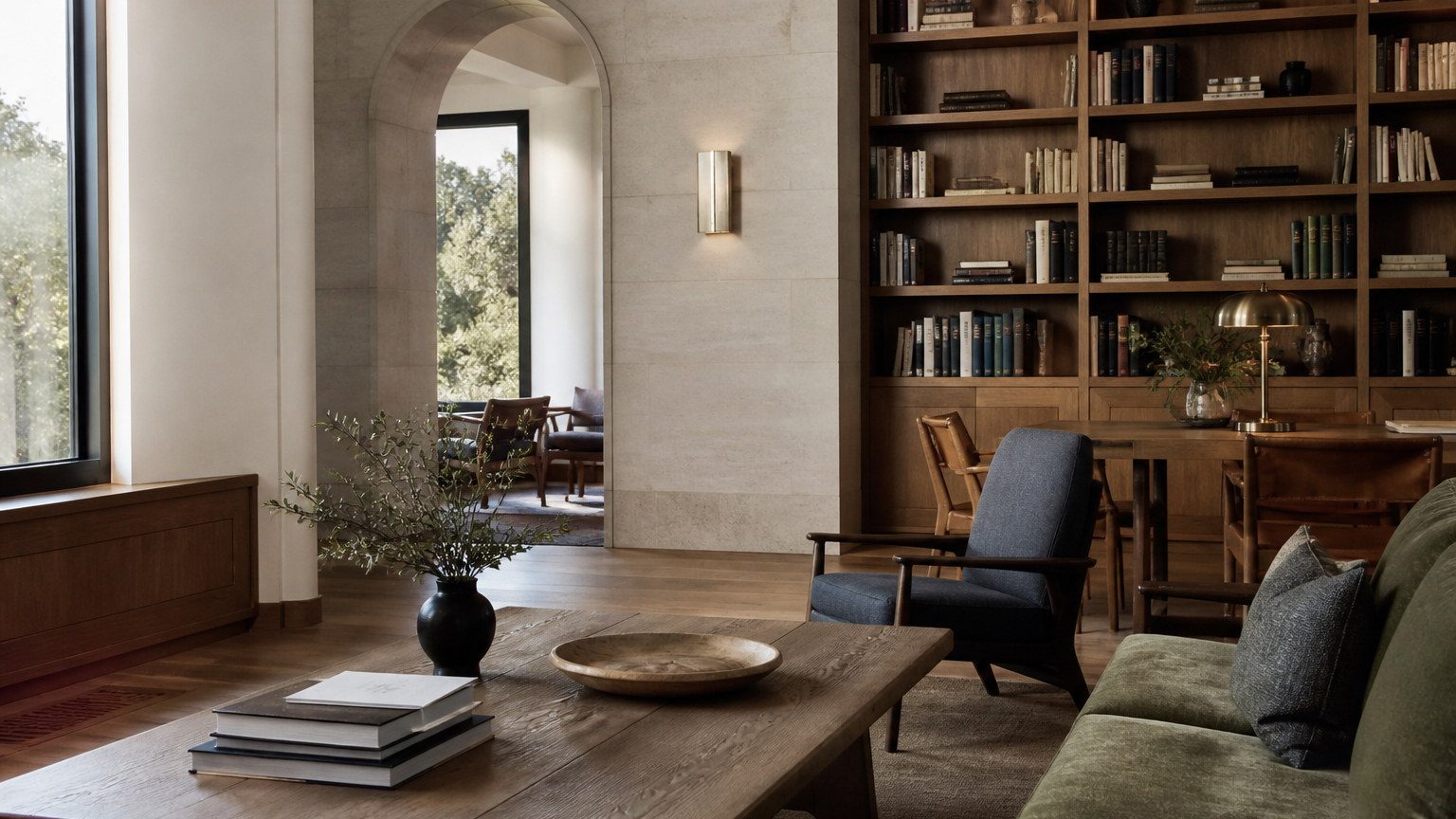 A calm, timeless interior with understated character, suggesting a workplace people would choose to keep