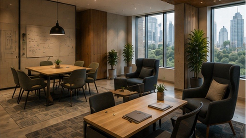 Workplace offering distinct individual, collaborative and private settings for different modes of work